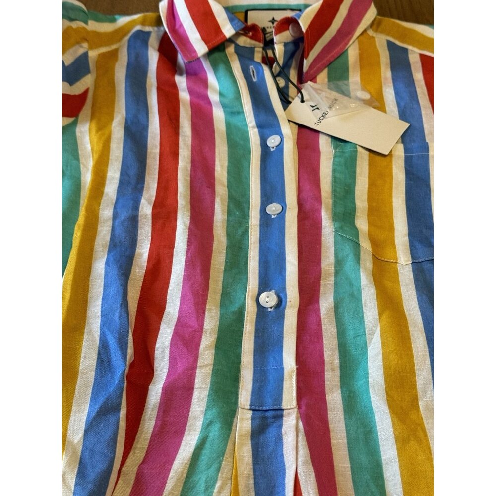 Tuckernuck Callahan Dress XS Rainbow Stripe Mini Dress size Cotton Linen Blend - Picture 8 of 16